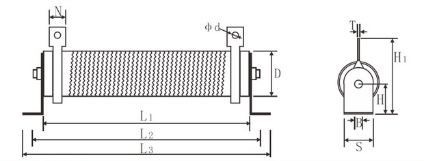 RX20-T可调波纹线绕电阻器尺寸图